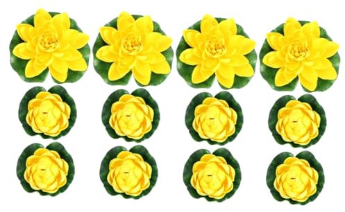 MAGICLULU 12stücke Künstliche Schwimmende Lotusblumen Gelb Mittelgroße Und Große Seerosen Für Teich Und Garten-Dekoration Innen Und Außenbereich