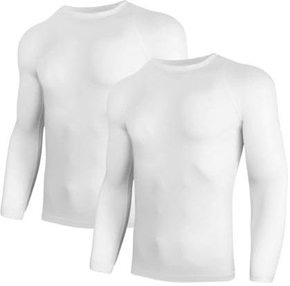 AMZSPORT Kompressionsshirt 2er Pack Herren Langarm Funktionsshirt Schnelltrocknendes Laufshirt Atmungsaktiv Sportshirt für Männer, WeißWeiß XL