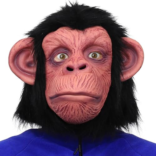 shayulajiao Affen maske für Karneval Fasching Fastnacht, Schimpansen & Gorilla Design Latexmaske Erwachsene, Atmungsaktives Tierkostüm Straßenkarneval Halloween Party (Einheitsgröße)