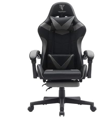 Tempest Shake Silla Gaming con Reposapiés Extensible, Cojín Lumbar con Masaje, Reclinable 135°, Tela Transpirable, Gris