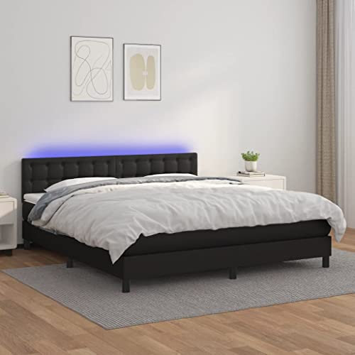 Keyroto Boxspringbett mit Matratze & LED Schwarz 180x200 cm Kunstleder, Bockspringbett, Schlafzimmerbett, Boxspringbetten, Boxspringbett Matratz, Boxspringbett Mit Matratz