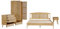 Komplettes 4-teiliges Schlafzimmerset, modernes Rattanbett + Nachttisch + Kommode + Kleiderschrank, 160 x 200 cm großes Doppelbett, Kiefer + Spanplatte + PE-Rattan
