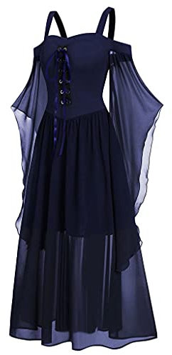 Rouingdd Mittelalter Kleidung Damen Festlich Elegant Kleider Corsagenkleid Retro Renaissance Cosplay Dress Kostüm Mit Schnürung Gothic Partykleid Feenkleid Party Vintage Maxikleid