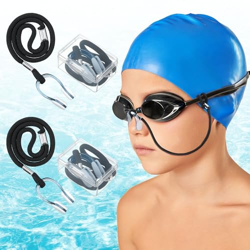 Dunkive 2 Set Swimming Nose Clips, Nose Plugs for Swimming with Cord and Organizer, Waterproof Silicone Swim Nose Plugs for Kids (Age 7+) and Adults, Nose Clamp Swimming Nose Clip with Strap