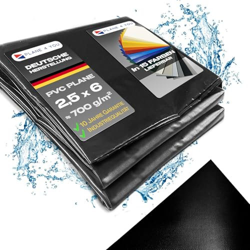 Abdeckplane Wasserdicht 2,5x6m I Ohne Ösen I Schwarz - Glänzend I Abdeckung für Gartenmöbel, Sandkasten, Pool und Boot I PVC LKW Plane Meterware I Tarp I Gewebeplane