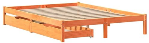 vidaXL Massivholzbett, Holzbett mit Schubladen, Bettgestell Bettrahmen mit Lattenrost, Bett Doppelbett für Schlafzimmer, Wachsbraun 160x200cm Kiefer