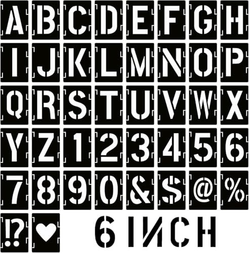 6 Inch Letter and Number Stencils,Letters and Numbers Stencil Kit,42 Pcs Reusable Alphabet Templates Interlocking Stencil Kit for Painting on Wood,Wall,Fabric,Rock,Sign,DIY Art Projects (6INCH/42PCS)
