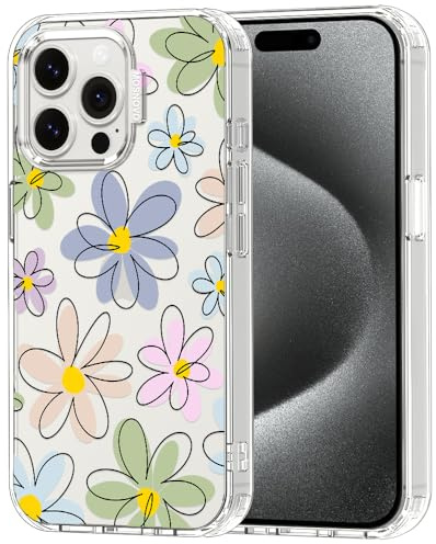 MOSNOVO Case for iPhone 15 Pro Max, [Buffertech 6.6ft Military-Grade Drop Protection] [Anti Peel Off Tech] Clear TPU Bumper Phone Case Cover Design - Linear Blooms