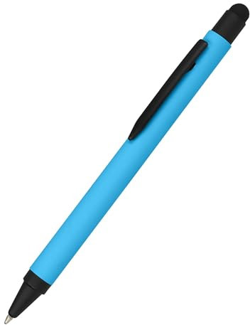 𝗢𝗡𝗟𝗜𝗡𝗘 Kugelschreiber Alu Stylus Blau, Druckkugelschreiber aus Aluminium, auswechselbare Großraum-Mine, Schreibfarbe blau, mit Softtouch Feeling, Stift mit Touchpen, 1 Stück