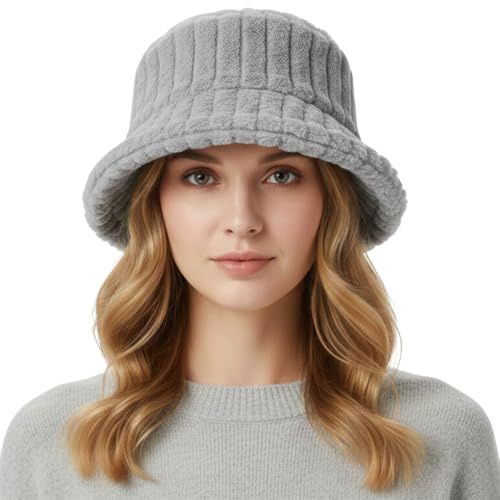 A2Z Ladies Bucket Hats Textured Faux Fur Beanie Stylish Durable Soft Plush Fluffy Winter Warm Cozy Caps Comfortable Women Headwear Fashionable Winter Bucket Hats