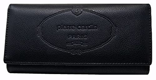 PIERRE CARDIN Portefeuille femme, grand, spacieux, simili cuir, porte-monnaie, cuir synthétique, porte-billets, portefeuille fille, Noir - 2, L, Classique