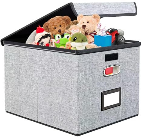 heavenlife 33L Aufbewahrungsbox mit Deckel, Ablageboxen Groß, Faltbare Aufbewahrungsbox, 38 * 32 * 27.5cm Waschbare Hängemappenbox, Faltbox für Familien, Organizer für Kleidung, Bücher (Grau)