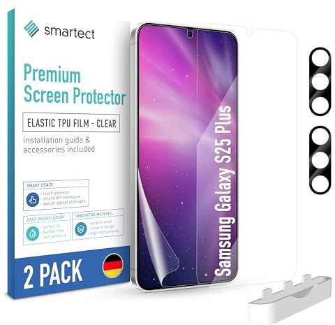 smartect TPU Schutzfolie [2 + 2 Stück] kompatibel mit Samsung Galaxy S25 Plus, DISPLAY + KAMERA, Bedeckt das ganze Display, Bildschirmschutz Blasenfrei, Displayschutzfolie Anti Fingerabdruck