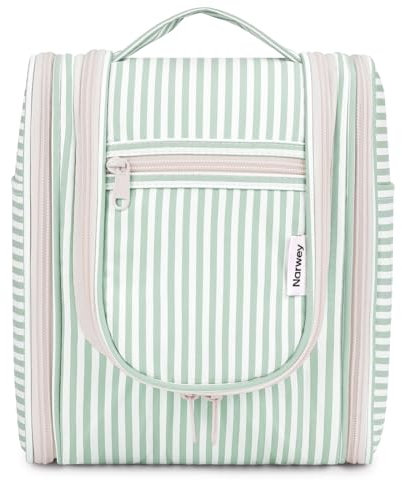 Narwey Trousse de toilette de voyage à suspendre pour femme, Y-vert menthe rayé (petit)