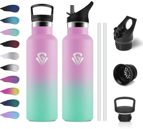 Gourde Isotherme 500ml, Bouteille Isotherme Double Paroi, Gourde Inox aver Paille, sans BPA, Anti-Fuite & Réutilisable, Bouteille Isotherme pour Enfant, Adulte, l'école, Bureau, Extérieur, Camping