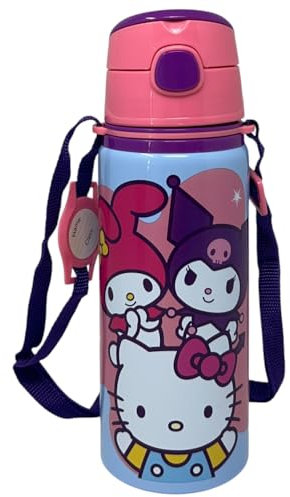 CARTOON Botella Hello Kitty Kuromi My Melody de aluminio con pajita 600 ml botella con apertura automática para niños