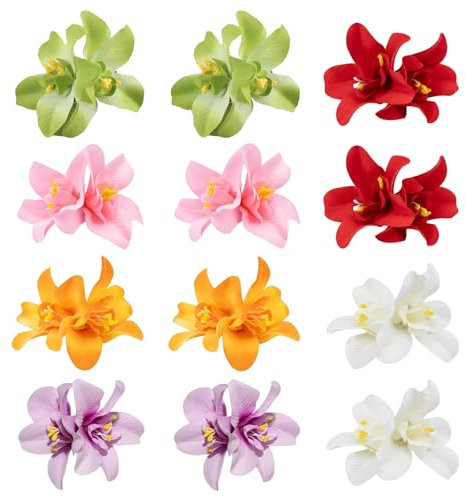 12 Pcs Flower Clips for Hair, Flower Hair Clips, Orchid Hair Clip for Various Hairstyles, Beautiful Hair Flowers for Any Occasion for Girls,women (6 Colors)