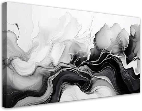 Feeby Wandbilder - Bilder Schlafzimmer - Tinten-Abstraktion Schwarz & Weiß - 100x50 1tlg - Wohnzimmer Bild Groß - Wohnungs - Foto Geschenk - Leinwand Wall Art - Wand Deko