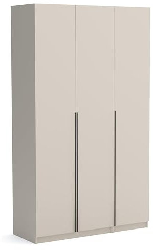 Brent - Kleiderschrank Bristol Beige 135 cm Breite, 3-türig, Mehrzweckschrank mit Einlegeböden und/oder Kleiderstange, Aufbewahrungsschrank, Modern Metallgriffe in Schwarz