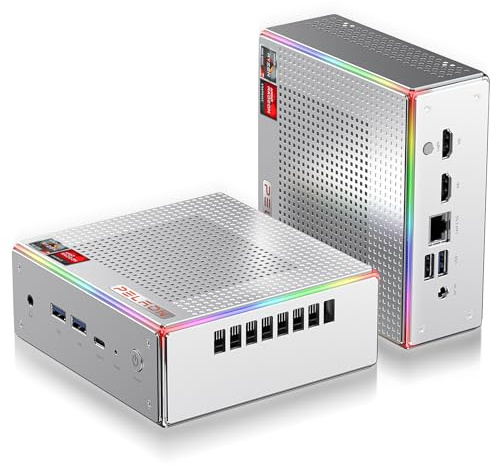 PELADN Mini PC,Ryzen 7 7840HS (8C/16T, fino a 5,1 GHz), Radeon 780M 16 GB DDR5/512 GB SSD, Dual HDMI/Type-C, triplo display, WiFi6, PC desktop piccolo business RGB luce