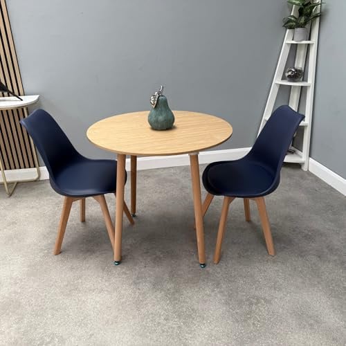Life Interiors Dining Room Table Set for 2-80 cm Round Table & Dining Room Chairs Set of 2 with Cushions - PU Padded Seat w/Solid Wood Legs - Space Saving Modern Round Dining Set