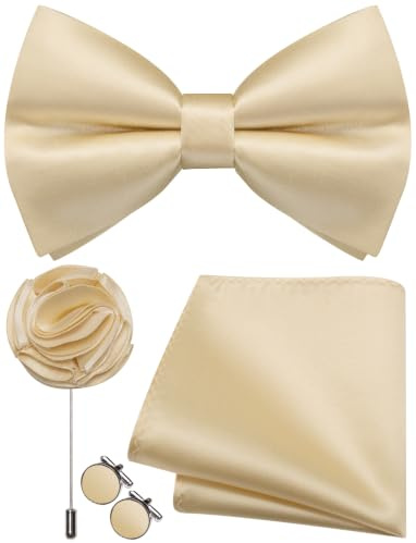 Ailisus Herren-Fliege und Einstecktuch, Manschettenknöpfe, Anstecknadel-Set, Seide, vorgebundene Fliege, verstellbar, Hochzeit, Party, Business