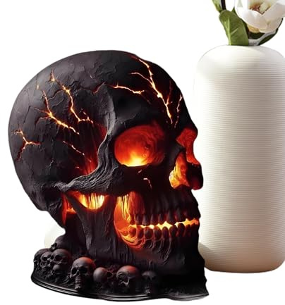 Generisch Halloween Skull Lamp, Skull Flame Desk Light, Gothic Home Decor, Spooky Holiday Decoration, Lightweight Indoor Outdoor Table and Fireplace Accent for Party Ambiance