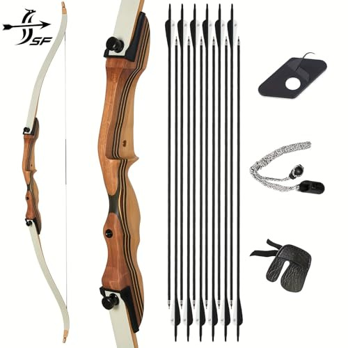 62 Zoll Bogenschießen Recurve Bogen Set für Erwachsene und Anfänger, Takedown Recurve Bogen für Outdoor, Jagd und Praxis, Rechte Hand, 26/30/34/17.2 kg (11.8 kg)
