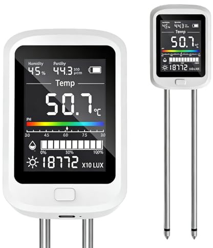 PORFOYO 6-in-1 PH Bodenmessgerät, Digitales PH Wert Messgerät Erde Mit Temperatur, Feuchtigkeit, Licht, Fruchtbarkeit, LCD-Display Für Garten, Farm, Rasen Und Pflanzen