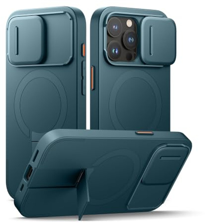 SURITCH Magnetisch hülle Kompatibel mit iPhone 15 pro, Stoßfest Handyhülle Kratzfest Schutzhülle mit Kameraabdeckung schieben und verstellbarem Kickstand(See grün)
