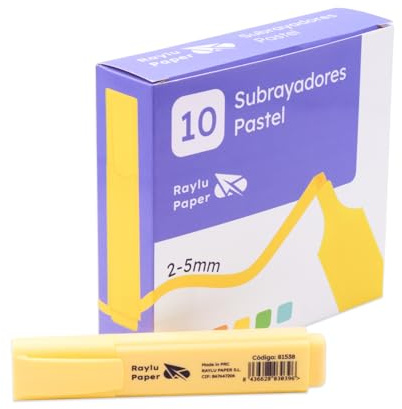 Raylu Paper Evidenziatori Giallo Pastello con Punta Scalpello, Set Evidenziatori 10 pz con Tratto 2–5 mm, Highlighters per Studio e Organizzazione (Giallo Pastello, 10 pz)