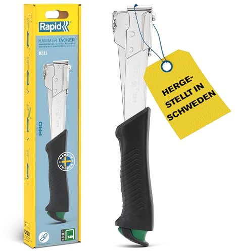 Rapid Hammertacker R311, Schlagtacker für Typ 140 Klammern 6–12 mm | Stahlkonstruktion; Prallplatte; 175 Klammern Ladekapazität; Rückfedertechnologie; ergonomischer Griff; Typ 140, 6-12 mm