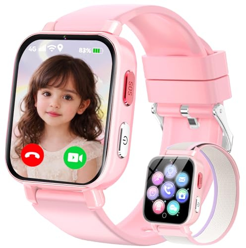 4G Smartwatch Kinder, Kinder Telefonuhr mit GPS, WIFI, SOS, Telefon/Videoanruf/Voice Chat, Schulmodus, Wecker, Schrittzähler, Spiele, kinderuhr Smart Uhr für Jungen Mädchen 4-12 Geschenk (Os Rosa)