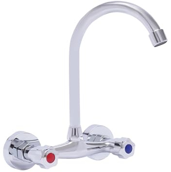 Mitigeur Cuisine Orientable 360°, Robinet Évier en Cuivre Chromé Double Arrivée Eau Chaude Froide, Bec Col de Cygne Hauteur 24.5cm, Économie d'Eau 30%, Installation Facile 2 Trous Entraxe 15cm