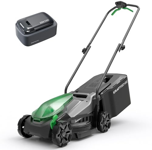 Akku-Rasenmäher für kleine Gärten, 33 cm Arbeitsbreite, bürstenloser Antrieb, 2-in-1 Mulchen & Fangen, mit 5,0 Ah Akkus für bis zu 300 m² pro Ladung, inkl. Typ-C-Ladekabel
