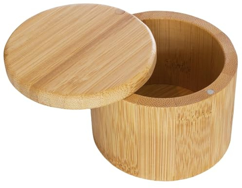 Totally Bamboo Salt Cellar with Lid, Bamboo Salt Container with Magnetic Swivel Closure, Wooden Storage Box for Kitchen Countertop, 6 Oz