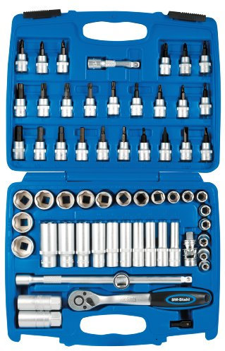 SW-Stahl S2229 Steckschlüsselsatz 3/8 Zoll 61-teilig I Ratschenkasten I Knarrenkasten I Nusskasten I Stecknüsse sechskant aus Chrom Vanadium Stahl