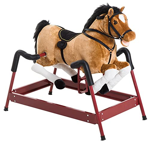 Qaba Spring Rocking Horse Durable Plush for Toddlers with Realistic Sounds