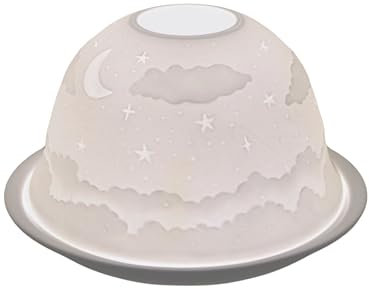 Nordic Lights Night Shade Porcelain Tealight Holder White Dome | Candle Holder Projecting a 3D Image Use With Scented Candle, LED Light | Room Decor Lights | Shade & Plate Set with Gift Box