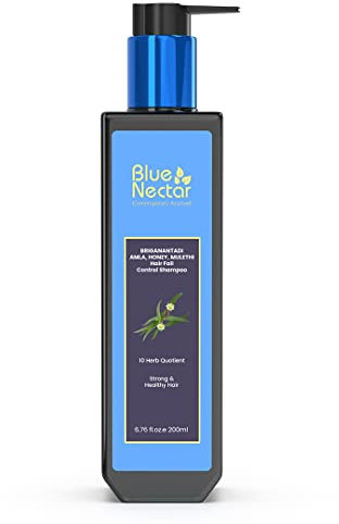 Blue Nectar Hair Fall Control and Healthy Scalp Hair Cleanser Shampoo for dry dull & damaged hair with Amla, Honey & Mulethi, Suitable for Colored Hair (200 ml)