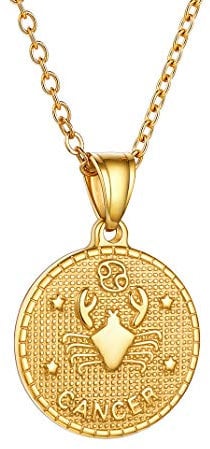 GOLDCHIC JEWELRY Zodiac Sign Cancer Horoscope Necklace, Gold 12 Constellation Coin Pendant For Woman