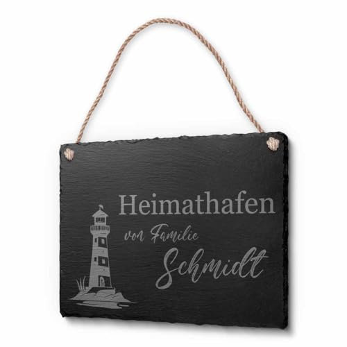 Schöne Schiefer Türschilder für die Haustür mit Gravur | Schiefer-Schild mit Kordel zum Aufhängen in ca. 20x15 cm gravierte Namensschilder Klingelschilder mit Namen oder Texten Herzlich Willkommen