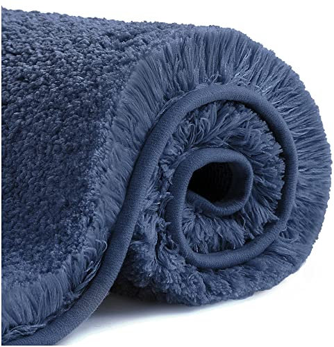 Badematte Rutschfest Badteppich Verdickt Badezimmerteppich Weich Badeteppich Flauschige Mikrofaser Badvorleger, Supersaugfähig, Maschinenwaschbar, Schnell Trocknend - 60 x 90cm (Marineblau)