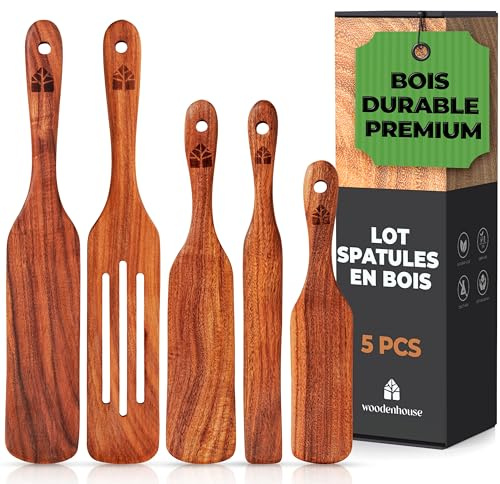 Holzspurtle Set, Teak Spurtles Küchenwerkzeuge, Holzspatel zum Kochen, Holzutensilien Set von 5, Antihaft-Kochgeschirr zum Servieren, Rühren, Mischen, Schaben, Schaufeln, gesund und hitzebeständig | Antihaft-Küchenwerkzeug zum Servieren, Rühren, Mischen, Schaben und Schaufeln