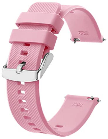 BISONSTRAP Bracelet de Montre 20mm, Bracelets de Montre en Silicone à Dégagement Rapide pour Hommes Femmes (Rose, Boucle Argent)