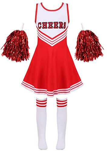 Mufeng Fantasy pompom flicka uniform flickor förklädnad pompom flickor flickor set cosplay ärmlösa klänningar kostym cheer ledare danskläder musikalisk sommar 3–16 år röd 11–12 år gammal
