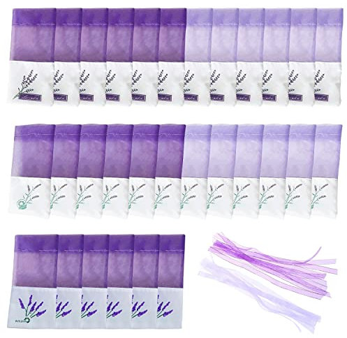QEEQPF 30 sacchetti di lavanda con 30 nastri di filato; sacchetti vuoti viola, organizer per piccoli oggetti, sacchetti profumati, sacchetti con coulisse, sacchetti in organza per lavanda, portaspezie
