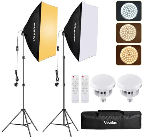 Softbox Lighting Kit LED Photography 3000K-6600K&1-100% Dimmable, 2 X 45W Studio Softbox 50x70cm with Carrying Bag, Portraits Product Video Photography Lighting Kit