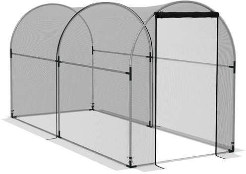 Outsunny Serra per Piante a Tunnel con Rete 1.2x3x1.5m, Recinto per Piante con Porta a Cerniera e Picchetti a Terra, Nero
