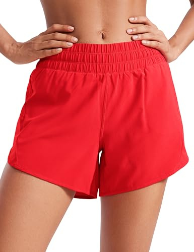 CRZ YOGA Dolphin Athletic Shorts for Women 5 - Mid Waisted Quick Dry for Running Workout Gym Track with Zip Pocket Deep Red Medium